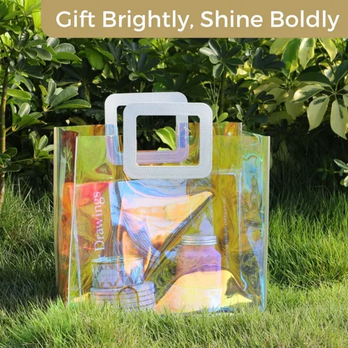 Miniatura 2 de VUOJUR Bolsa de regalo holográfica grande de 12.8 x 11.6 x 5.7 pulgadas, transparente, reutilizable, bolsa de regalo de cumpleaños para mujeres