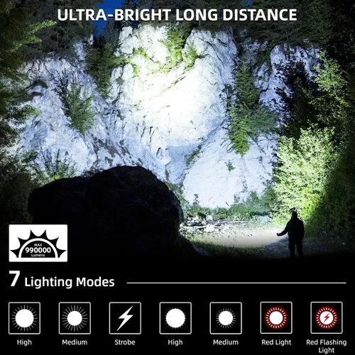 Miniatura 2 de KINGCAESAR Linternas recargables de alto lúmenes, 90,000 lúmenes, luz de flash súper brillante con 5 modos, IPX7 impermeable potente linterna LED
