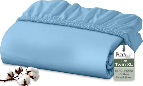 Miniatura 64 de Royale Linens Sábana bajera ajustable de algodón 100% orgánico - Tejido percal - Sábanas bajeras de bolsillo profundo súper suaves - Sábana elástica