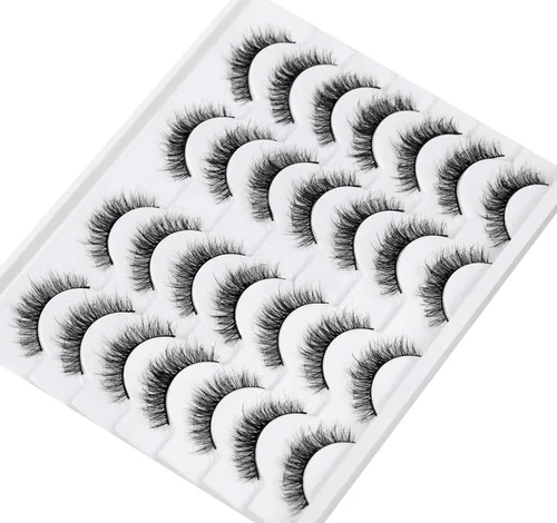 Miniatura 226 de Pooplunch - Pestañas postizas finas de visón sintético, estilo ojo de gato, naturales, cruzadas, tipo racimo, efecto 8D de volumen, tiras
