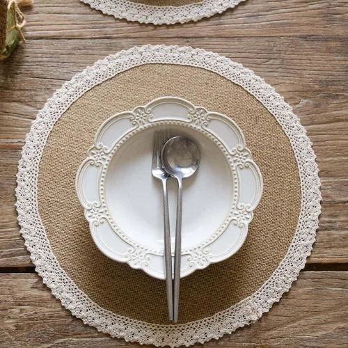 Miniatura 5 de FunWheat Juego de 12 manteles individuales redondos de arpillera trenzados para mesas de comedor de 15 pulgadas, alfombrillas de mesa de yute H