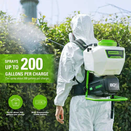 Miniatura 2 de Greenworks Pulverizador de Mochila a Batería de 80V de 4 Galones con 5 Boquillas, Presión de 70PSI-Herbicida, Control de Plagas, Desinfección