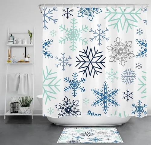 Miniatura 9 de LB Cortina de ducha de Feliz Navidad, bola de Navidad blanca y dorada sobre cortina de ducha negra para baño, 60 x 72 pulgadas, tela de poliéster