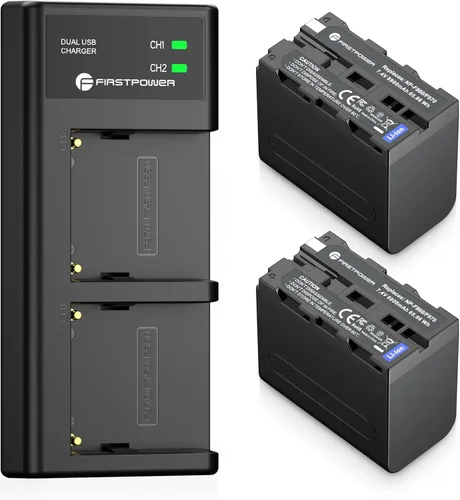 FirstPower Paquete de 2 baterías NP-F970 y cargador dual USB para batería Sony NP-F970 F960 F950 F930 F750 F570 F550 F530 F330 y Sony Handycams,