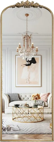 Miniatura 27 de WallBeyond Espejo vintage negro para tocador de 32x24 pulgadas, espejo negro antiguo con marco ornamentado, pared vintage arqueada para baño, sala