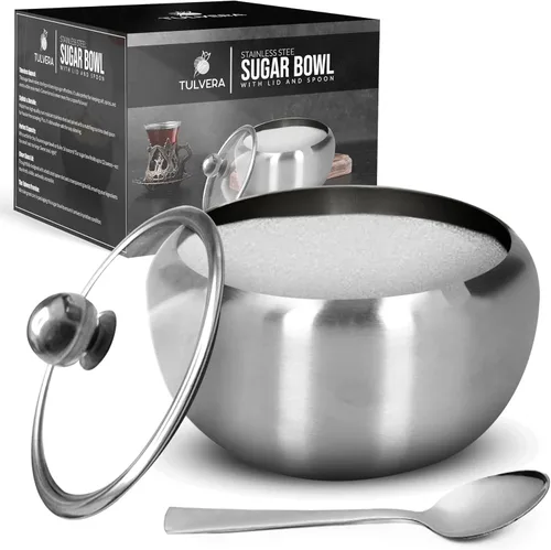 Azucarero con tapa y cuchara | Recipiente de azúcar de 12oz para barra de café | Frasco portasal de acero inoxidable para sal, té, caramelos, azúcar