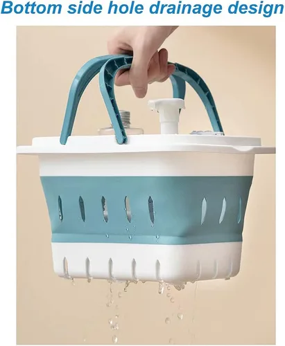 Miniatura 3 de Organizador de plástico para productos de suministros de limpieza, cesta plegable de almacenamiento con asas, organizador de caja para baño, cocina