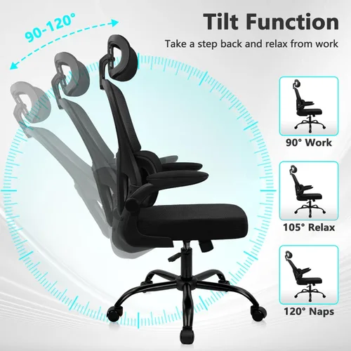 Miniatura 7 de CLATINA Silla ergonómica de escritorio de oficina con reposacabezas ajustable y soporte lumbar, brazos abatibles, respaldo alto, sillas ejecutivas