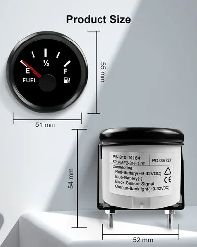 Miniatura 6 de ANODZU Medidor de combustible de 0 a 90 ohmios, esfera de 2.047 in, retroiluminación LED, impermeable, universal, para automóvil, barco, marino