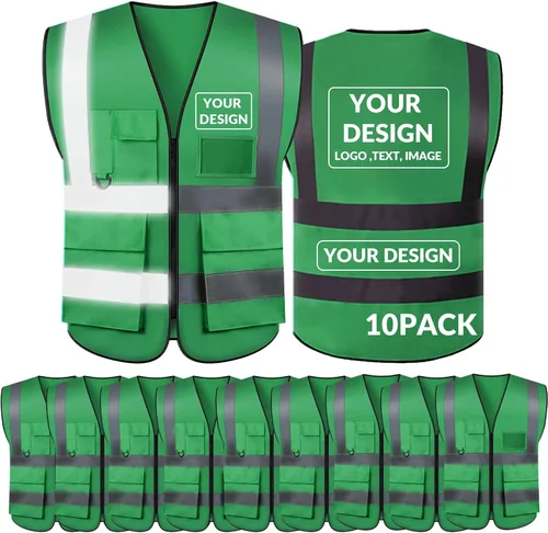 Miniatura 34 de BeautyWill Chaleco de seguridad con logotipo personalizado, Hi Vis Clase 2, chaleco reflectante de construcción unisex con 5 bolsillos