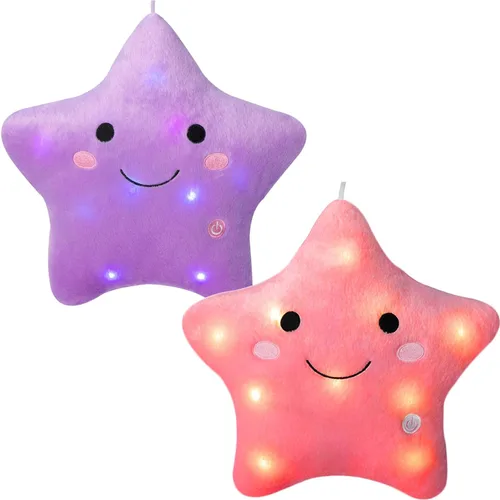 Miniatura 8 de Almohada de estrella brillante de 13.8 pulgadas, almohada de felpa de estrella LED con luces nocturnas coloridas, juguete de estrella suave y Azul
