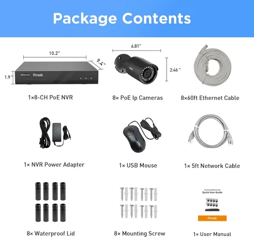 Miniatura 8 de Sistema de cámaras de seguridad PoE 4K, 8X 8MP Cámaras IP PoE al aire libre con cable para vigilancia en el hogar con detección AI de humanos y Negro