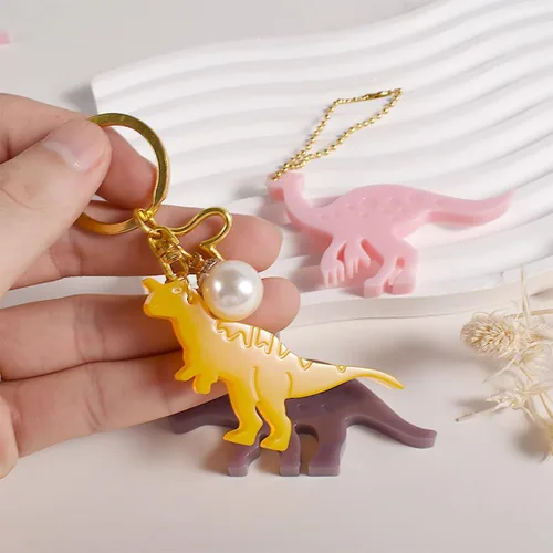 Miniatura 4 de 23 moldes de resina de dinosaurio, moldes de silicona de animales para llavero de resina epoxi con dijes de agujero, moldes de fundición de resina