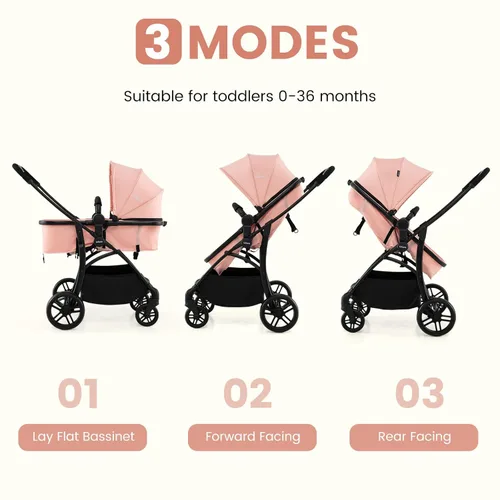 Miniatura 3 de INFANS Cochecito de bebé 2 en 1, cochecito convertible con moisés, asiento reversible, respaldo ajustable, plegable con una mano, cochecito compacto