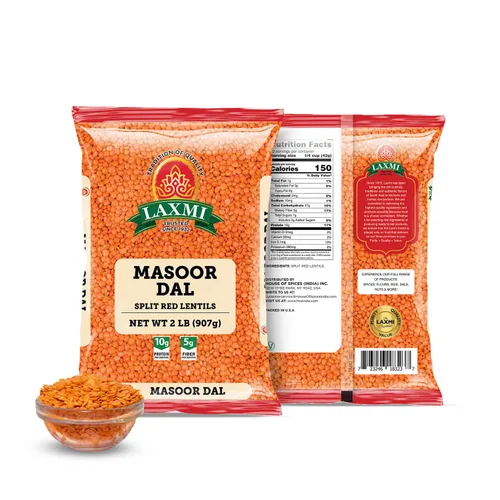 Laxmi Masoor Dal o lentejas rojas, 2 libras | Lentejas Masoor dal puras | Lentejas rojas partidas premium | Una fuente natural de proteínas