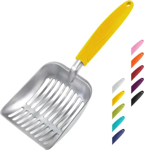 Miniatura 24 de WePet Cuchara de arena para gatos, tamiz de aleación de aluminio, pala de metal profunda, mango largo, tamizado de excrementos, levantador de heces