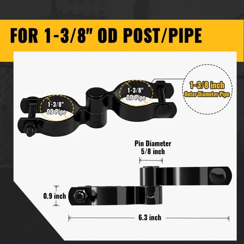 Miniatura 3 de VIVIDA Kit de bisagra de puerta negra de 1-3/8 pulgadas para valla de eslabones de cadena, juego de 2 unidades, recubrimiento en polvo negro, Negro