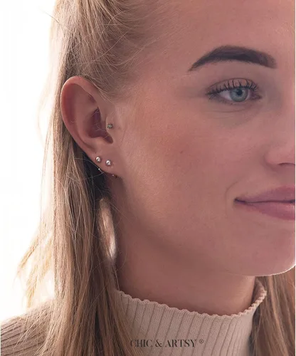 Miniatura 2 de CHIC & ARTSY Aretes de aro de plata de ley 925, pequeños aretes de aro de bola, barra, estrella, luna, corazón, cruz, punto, triángulo, medio aro