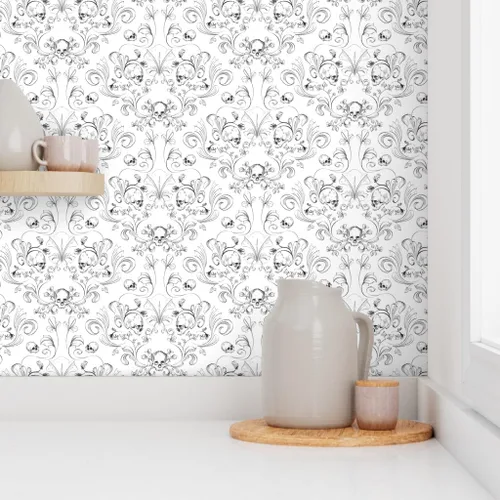 Miniatura 8 de Spoonflower Papel tapiz para despegar y pegar, diseño textil de damasco de calavera, tela artística de Halloween, papel tapiz extraíble personalizado