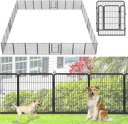 Miniatura 10 de Valla decorativa de metal para jardín con puerta, 32 pulgadas de alto x 64 pies de largo, valla sin excavación, 24 paneles para perros, valla