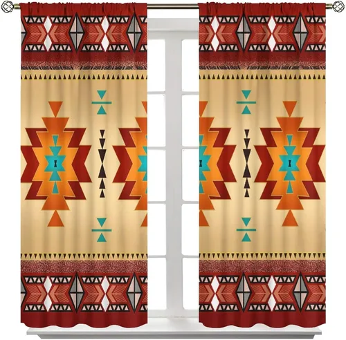 Miniatura 4 de YCness Cortinas aztecas, patrón étnico nativo nativo americano del suroeste, patrón étnico bohemio occidental geométrico para sala de estar