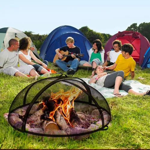 Miniatura 3 de WeCooper 30 Pulgadas Cubierta de Pantalla Salvachispas Redonda para Hoguera, Pantalla de Malla para Hogueras al Aire Libre Fácil de Abrir, Tapa