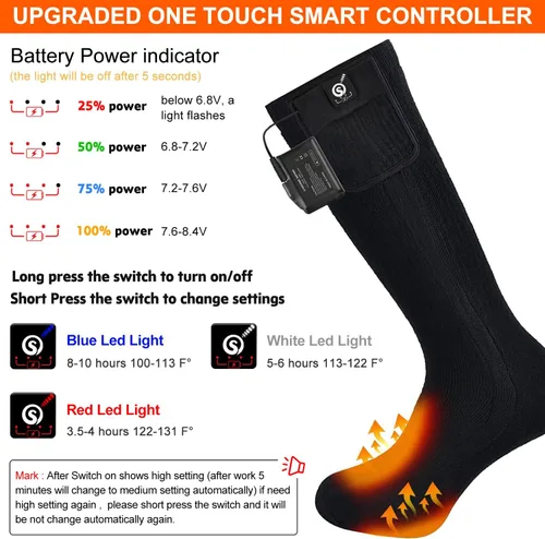 Miniatura 2 de SNOW DEER - Calcetines térmicos eléctricos recargables mejorados, 7.4 V, batería de 2200 mAh para clima frío para hombres y mujeres, calcetines