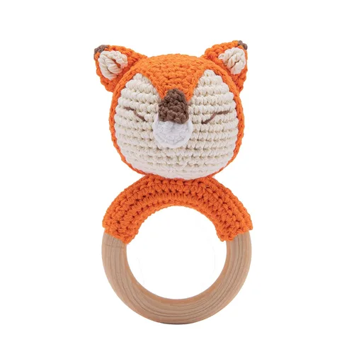 Miniatura 8 de Juguete de madera hecho a mano con sonajero de conejo de Pascua para bebés de 0 a 6 meses, animal de peluche orgánico para recién nacido