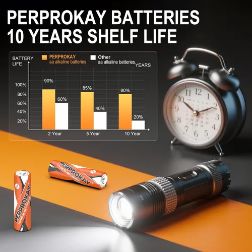 Miniatura 2 de perprokay Paquete de 24 pilas AA – Alcalinas de 1.5 V de larga duración doble A con vida útil de 10 años para dispositivos de oficina y hogar