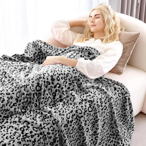 Miniatura 5 de MIBOI - Manta individual negra de forro polar suave, manta cálida para cama individual, mantas de lana para hombres y mujeres Leopardo negro
