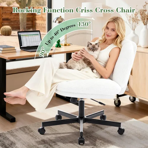 Miniatura 4 de Silla de oficina con patas cruzadas, silla cruzada acolchada gruesa con ruedas, silla de oficina sin brazos de asiento ancho, silla giratoria