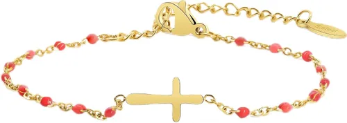 Miniatura 19 de Pulsera de Cuentas con Cruz Chapada en Oro de 14K para Mujeres, Pulsera de Acero Inoxidable Ajustable con Cruz de Fe Religiosa, Pulsera de Cadena