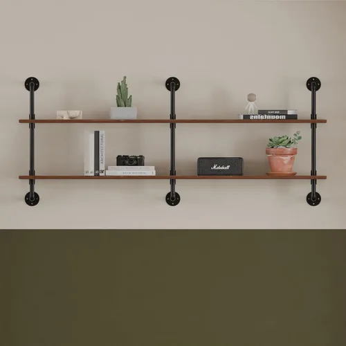 Miniatura 56 de HDDFER - Estantería industrial para tuberías rústicas en blanco, estantes de pared de tubería industrial con tablas de madera, estantes flotantes