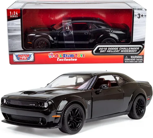 All Star Toys 2018 Challenger SRT Hellcat Widebody Negro con interior rojo 1/24 Modelo de Diecast Motormax 79350 Edición Exclusiva