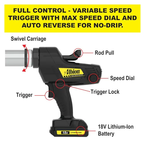 Miniatura 3 de Albion Engineering DL-59-T13E Special Deluxe Pistola de Calafateo Inalámbrica a Granel, 18V, 30 oz