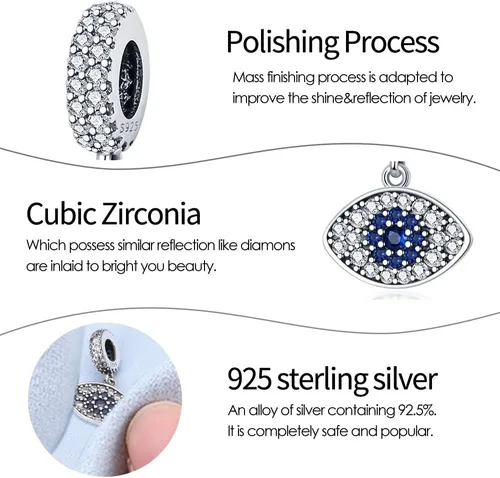 Miniatura 3 de Pandach Dijes de plata de ley 925 para pulsera y collar, colgante con piedras de circonita cúbica 5A, cuentas de joyería, regalos para mujeres