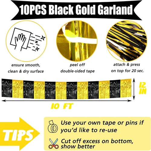 Miniatura 2 de Paquete de 10 unidades de 3,05 m de guirnalda de flecos de papel de aluminio con borlas metálicas, bandera para colgar en la pared, serpentinas