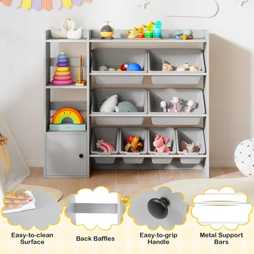 Miniatura 6 de Costzon Organizador de almacenamiento de juguetes para niños con 8 contenedores, estantería de madera para niños pequeños con estantes abiertos