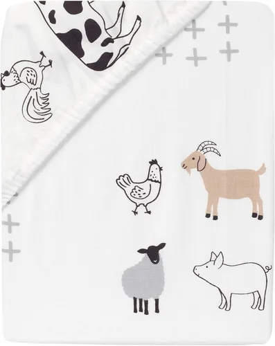 Miniatura 3 de Lambs & Ivy Baby Farm Animals - Sábana bajera ajustable para cuna, 100% algodón, color blanco Granja de bebés