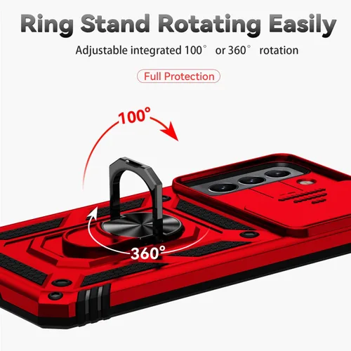 Miniatura 6 de Funda para Samsung Galaxy S22 con cubierta para lente de cámara, protector de pantalla HD, doble capa de grado militar probada contra caídas, Rojo