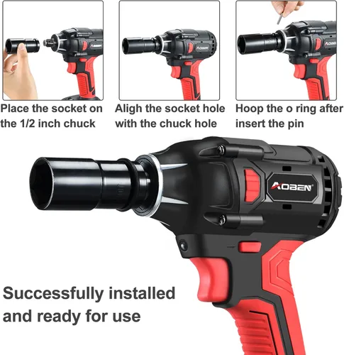 Miniatura 2 de AOBEN Llave de impacto inalámbrica de 21 V, potente motor sin escobillas con destornillador cuadrado de 1/2 pulgada, máximo 300 torque ft-lbs
