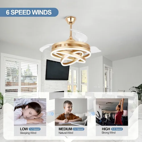 Miniatura 5 de Ventilador de techo de 52 pulgadas con luces y control remoto, moderno ventilador de techo plateado, lámpara LED, silenciosa, reversible, motor