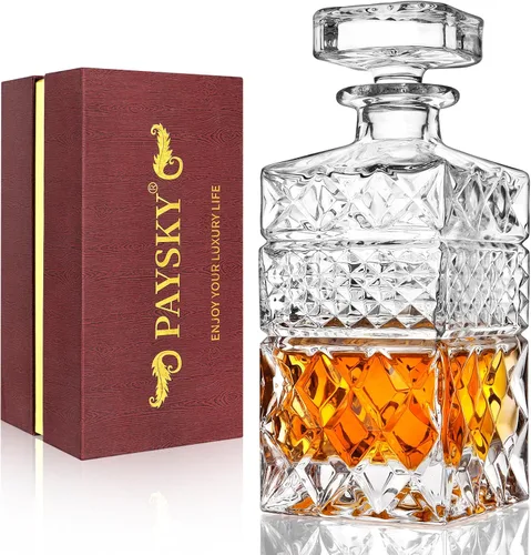 Decantador de whisky, decantador de licor de 27 onzas con tapón de vidrio en caja de regalo, decantador de bourbon premium, decantador de whisky