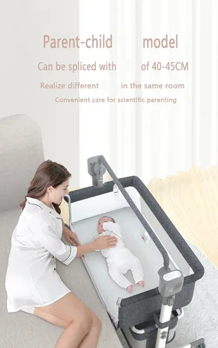 Miniatura 4 de Electric Bluetooth Smart Baby Bedside Crib, Infant Bedside Cot, Convertible Foldable Baby Bassinet Crib with Remote Control, Music, 5 Swaying Gears