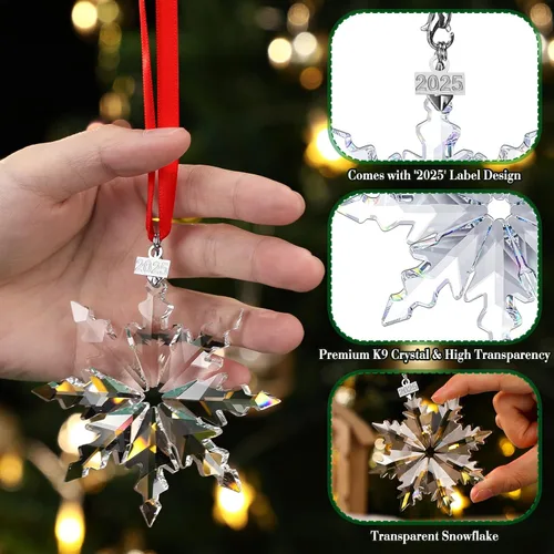 Miniatura 3 de Roowest Paquete de 4 colgantes de copo de nieve de cristal de Navidad 2025, adornos de nieve de cristales para decoración de ventana de fiesta