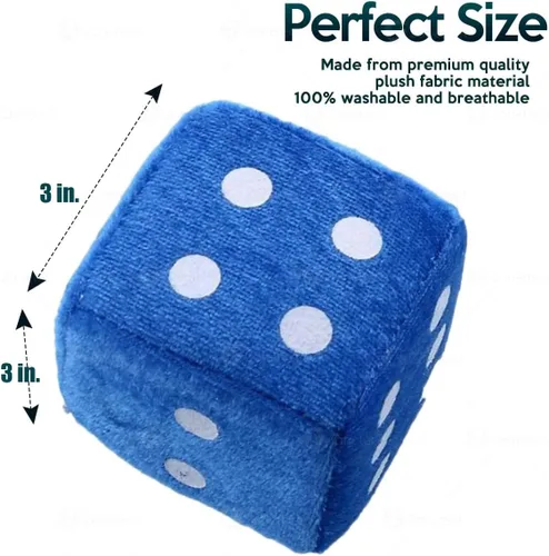 Miniatura 3 de Zonetech Azul Turquesa 3" Dados Cuadrados Colgantes - Suaves y Felpudos, Dados Decorativos para Espejo de Vehículo con Puntos Blancos Azul claro
