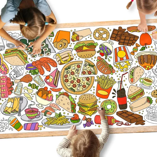 Gatherfun Póster gigante para colorear para niños, 31.5 x 72 pulgadas, divertida actividad temática de comida para aula, cumpleaños y eventos,
