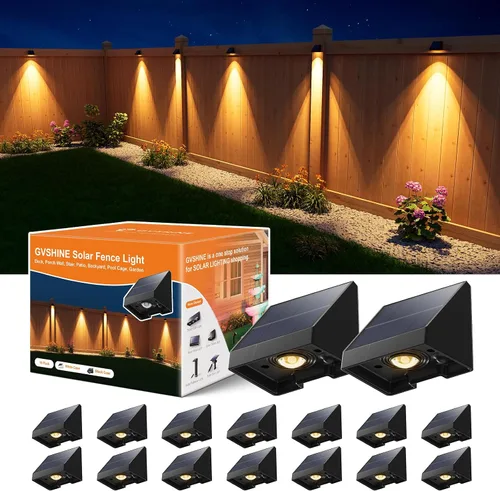 Miniatura 14 de Paquete de 16 luces solares para valla de montaje en pared para exteriores, decorativas, impermeables, para terraza, escaleras exteriores, jaula