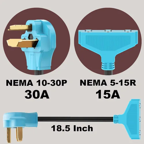 Miniatura 3 de CircleCord Cable adaptador de distribución de secadora de 3 clavijas, 30 amperios a 110 V, NEMA 10-30P macho a 3X 5-15R enchufe doméstico hembra