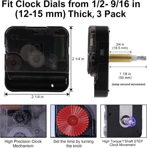 Miniatura 4 de EMOON Mecanismo de movimiento de reloj de alto par con agujas de pala de 11 pulgadas de largo, kit de motor de reloj de cuarzo para reloj